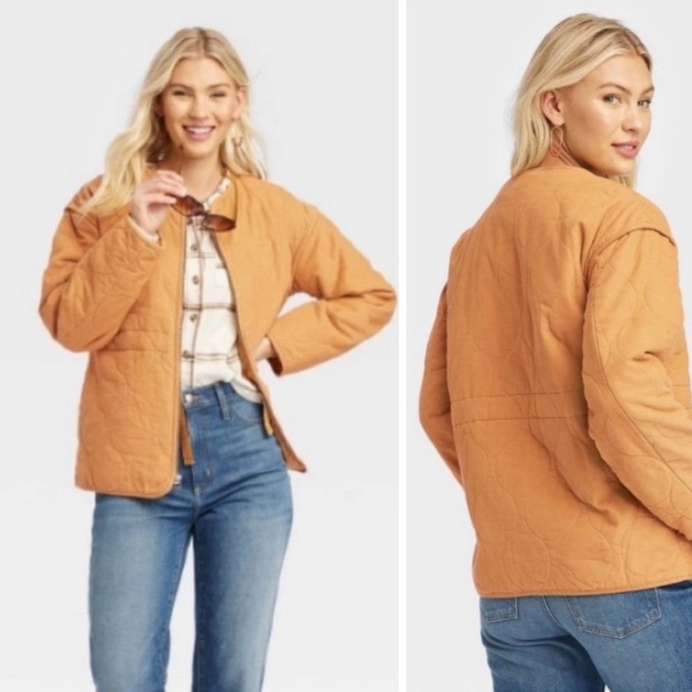 NWOT Quilted Collarless Corduroy Mustard Yellow Jacket
